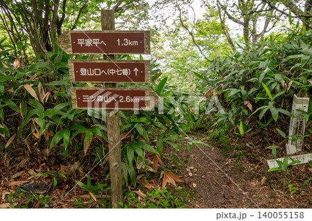 四国 石鎚山系の登山道案内看板 平家平・冠山への分岐点※作品コメント欄に撮影位置 140055158