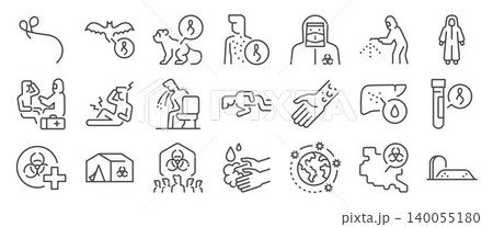 Ebola icon set. It includes pandemic, disease, epidemic, symptoms, sickness, and more icons. 140055180