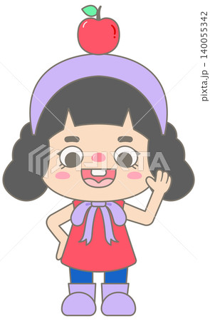 Cute Cartoon Girl with Apple on Head for Kids Autumn Outdoor Adventure Cute Cartoon Girl with Apple on Head for Kids Autumn Outdoor Adventure 140055342