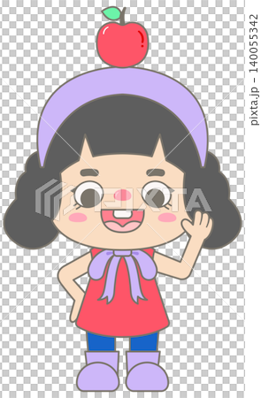 Cute Cartoon Girl with Apple on Head for Kids Autumn Outdoor Adventure Cute Cartoon Girl with Apple on Head for Kids Autumn Outdoor Adventure 140055342