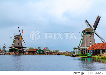 Windmills in Zaanse Schans, a district of Zaandam, Netherlands Windmills in Zaanse Schans, a district of Zaandam, Netherlands 140056647