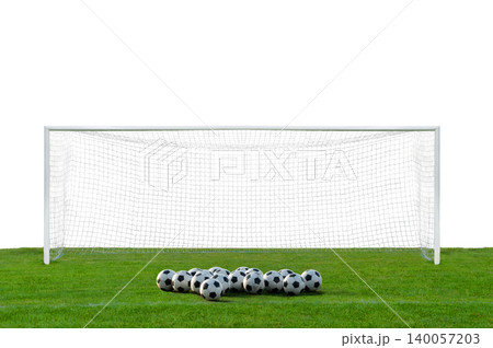 soccer goal and ball on 11m isolated on white background 140057203