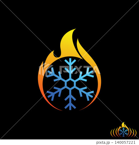 Hot fire flame and snow cold warm symbol blazing winter summer energy degree logo design graphic concept creative premium vector stock image top sell 140057221