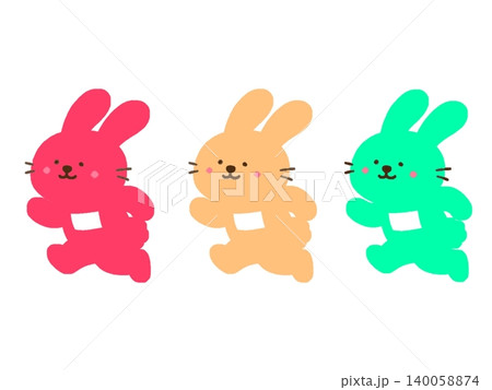 走るかわいいウサギのイラストセット 左向き 走るかわいいウサギのイラストセット 左向き 140058874