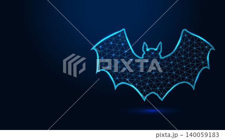 Low poly wireframe bat flying on dark blue background. Low poly wireframe bat flying on dark blue background. 140059183