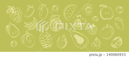 Fruit and Berry Sketch Elements Collection. Abstract geometric line art elements fruit illustration. Shapes of natural organic eco-agriculture citrus. Fruit and Berry Sketch Elements Collection. Abstract geometric line art elements fruit illustration. Shapes of natural organic eco-agriculture citrus. 140060933