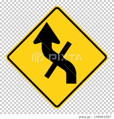 American road sign: Intersection within a curve American road sign: Intersection within a curve 140061097