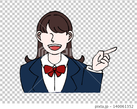 身穿制服的女學生,指向右側,半身像插圖。 身穿制服的女學生,指向右側,半身像插圖。 140061352