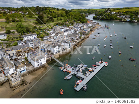 Aerial views of the seafront and estuary at Fowey on the south coast of Cornwall, England. Aerial views of the seafront and estuary at Fowey on the south coast of Cornwall, England. 140061382