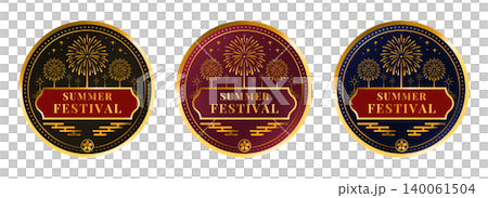 Summer Festival Fireworks Badge Set with Gold Decorative Frame (3 Color Variations) Summer Festival Fireworks Badge Set with Gold Decorative Frame (3 Color Variations) 140061504