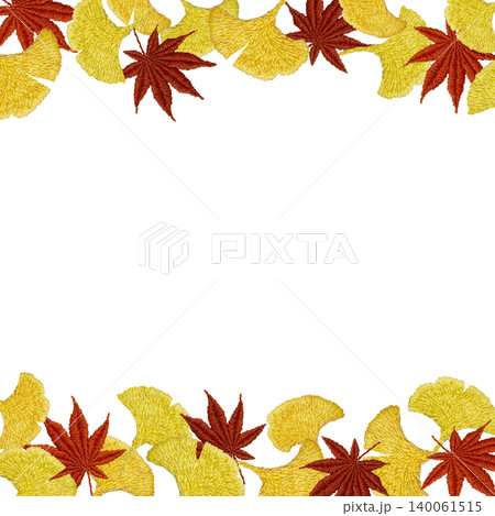 【紅葉とイチョウのフレーム】手刺繍イラスト素材 【紅葉とイチョウのフレーム】手刺繍イラスト素材 140061515