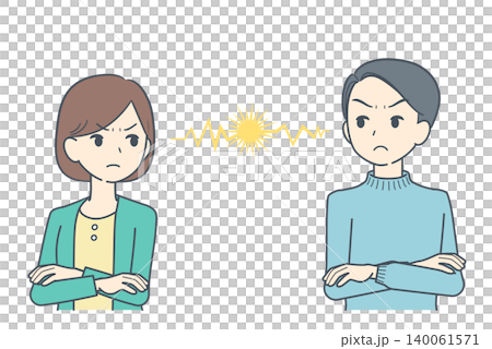 An illustration of a young man and woman glaring at each other. An illustration of a young man and woman glaring at each other. 140061571