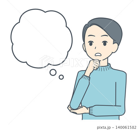 吹き出しとともに考え込む若い男性のイラスト 140061582