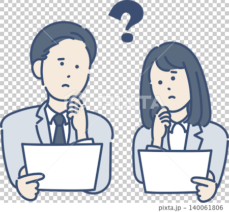插圖描繪了一位商務人士手持文件和一個問號。 插圖描繪了一位商務人士手持文件和一個問號。 140061806