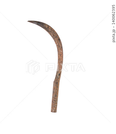 Old and rusty harvest sickle   isolated on white background 140062395