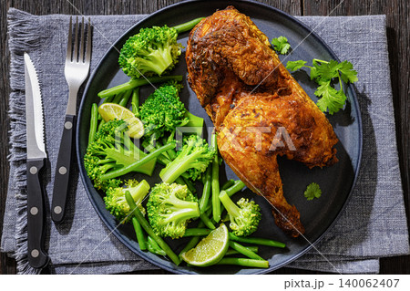 Roasted Pollo Asado With Lime And Green Beans 140062407