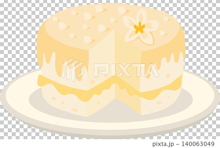 Vanilla Cake Illustration With Cream Drip Icing And Floral Decoration Vanilla Cake Illustration With Cream Drip Icing And Floral Decoration 140063049