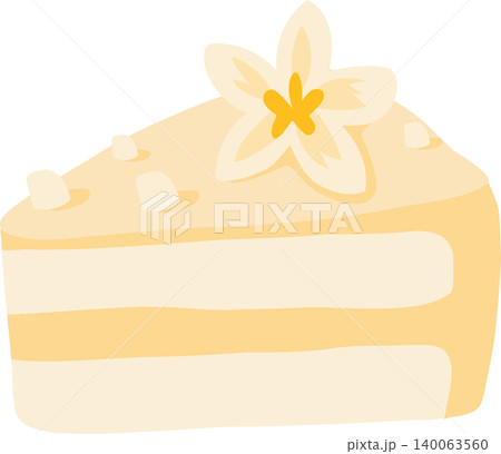 Vanilla cake slice illustration with floral garnish for pastry shops and creators designing birthday wedding and afternoon tea themes Vanilla cake slice illustration with floral garnish for pastry shops and creators designing birthday wedding and afternoon tea themes 140063560