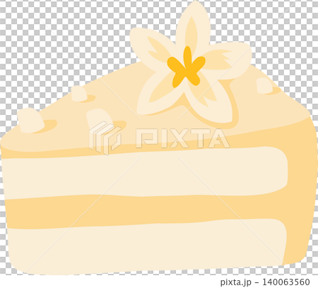 Vanilla cake slice illustration with floral garnish for pastry shops and creators designing birthday wedding and afternoon tea themes Vanilla cake slice illustration with floral garnish for pastry shops and creators designing birthday wedding and afternoon tea themes 140063560