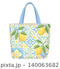 Amalfi Coast Lemon Tote Bag with Mediterranean Tile Pattern Isolated on Transparent Background 140063682