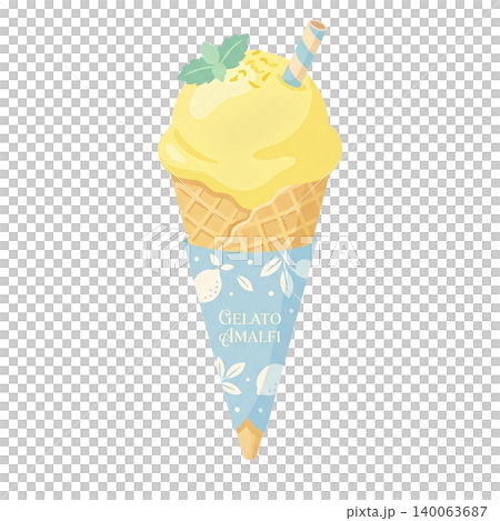Amalfi Lemon Gelato Ice Cream Cone Isolated on Transparent Background Amalfi Lemon Gelato Ice Cream Cone Isolated on Transparent Background 140063687