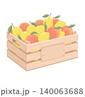 Italian Summer Fruit Crate with Lemons and Peaches Isolated on Transparent Background 140063688