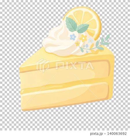 Lemon Cream Cake Slice Isolated on Transparent Background 140063692