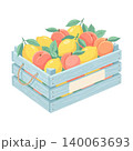 Rustic Fruit Crate with Lemons and Peaches Isolated on Transparent Background 140063693