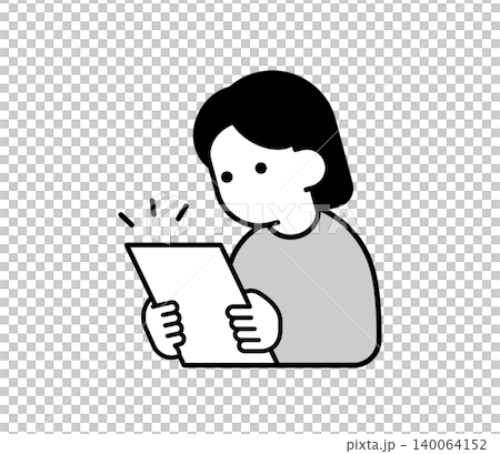 圖示插圖:一位女士正在閱讀文件/結果 圖示插圖:一位女士正在閱讀文件/結果 140064152
