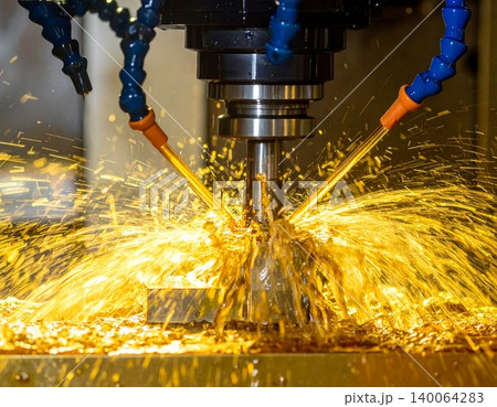 CNC milling machine work and Coolant and lubrication in metalwork industry CNC milling machine work and Coolant and lubrication in metalwork industry 140064283