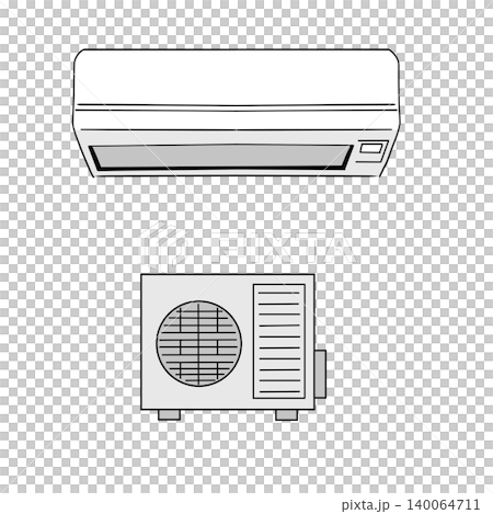 エアコン、エアコンの室外機のシンプルなモノクロイラスト エアコン、エアコンの室外機のシンプルなモノクロイラスト 140064711