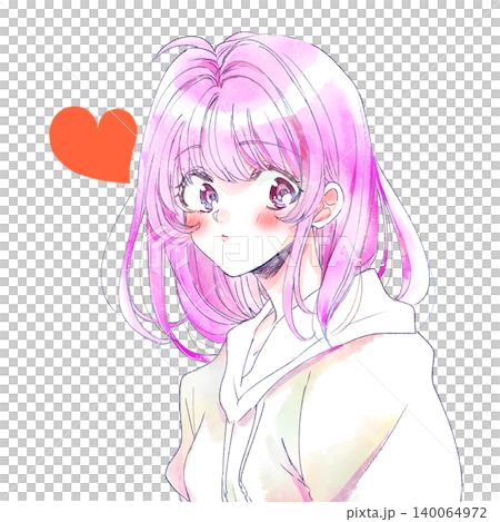 Woman wearing a hoodie, pink hair, love Woman wearing a hoodie, pink hair, love 140064972