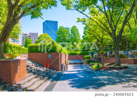 日本の横浜都市景観新風景。横浜市営地下鉄　伊勢佐木長者町駅やベースゲート横浜関内タワーなどを望む 140065023