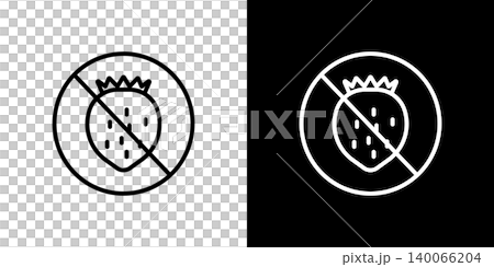 いちご不使用のラインアイコン。白い線と黒い線のモノクロベクターイラストセット 140066204