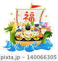 未年の七福神が乗った宝船 140066305