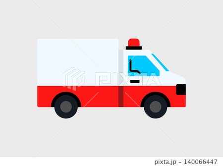 Red and white emergency vehicle ambulance truck icon with ambulance, emergency 140066447