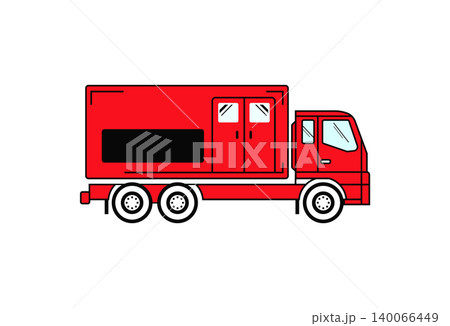 Red delivery truck side view graphic with delivery transport commercial Red delivery truck side view graphic with delivery transport commercial 140066449