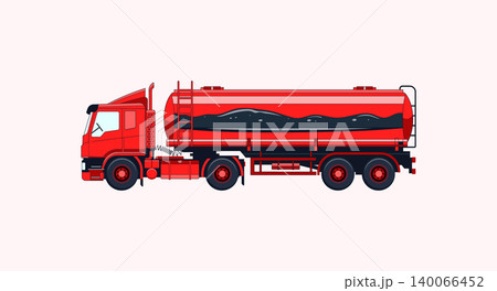 Red fuel tanker truck side view with transport delivery commercial shipping Red fuel tanker truck side view with transport delivery commercial shipping 140066452