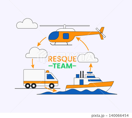 Rescue team concept with helicopter ambulance and boat emergency helicopter Rescue team concept with helicopter ambulance and boat emergency helicopter 140066454