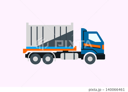Blue flatbed truck with metal cargo container transport logistics delivery Blue flatbed truck with metal cargo container transport logistics delivery 140066461