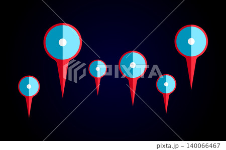 Set of blue map pin location icons with location navigation position tracking 140066467