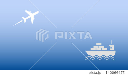 Minimalist cargo shipping icon with airplane and container ship, logistics Minimalist cargo shipping icon with airplane and container ship, logistics 140066475