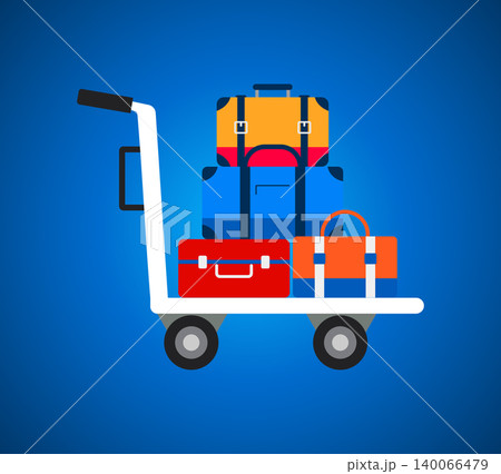 Airport luggage trolley filled with colorful suitcases illustration, suitcase 140066479