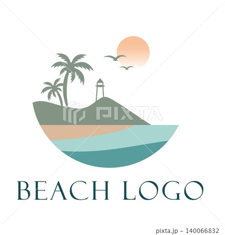 Tropical beach logo featuring palm tree Tropical beach logo featuring palm tree 140066832