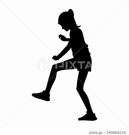 Little girl walks or steps over an obstacle Little girl walks or steps over an obstacle 140068210