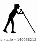 Lost in a forest girl is leaning on a stick and screams for help 140068212
