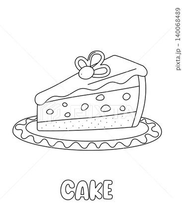 Letter C. Cake. Learning ABC coloring page for kids. Black and white hand drawn vector illustration for children. Cute outline drawing and text for coloring. Preschool, kindergarten activity Letter C. Cake. Learning ABC coloring page for kids. Black and white hand drawn vector illustration for children. Cute outline drawing and text for coloring. Preschool, kindergarten activity 140068489
