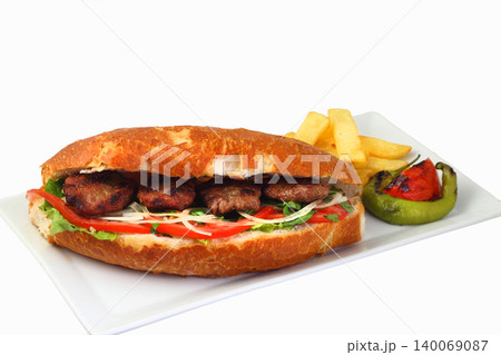 Delicious Turkish Kofte Sandwich (meatballs) isolated white background 140069087