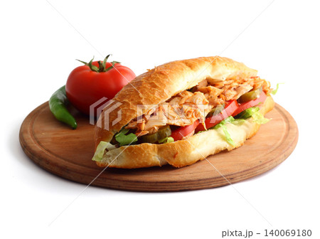 Turkish Doner Kebab Sandwich isolated on white background. Turkish Doner Kebab Sandwich isolated on white background. 140069180