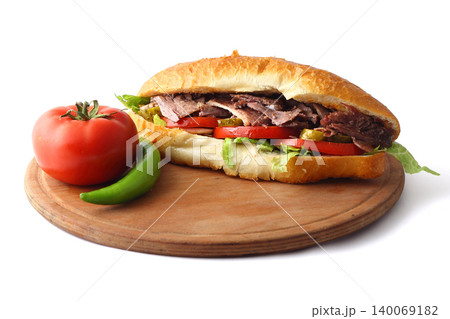 Turkish Doner Kebab Sandwich isolated on white background. Turkish Doner Kebab Sandwich isolated on white background. 140069182